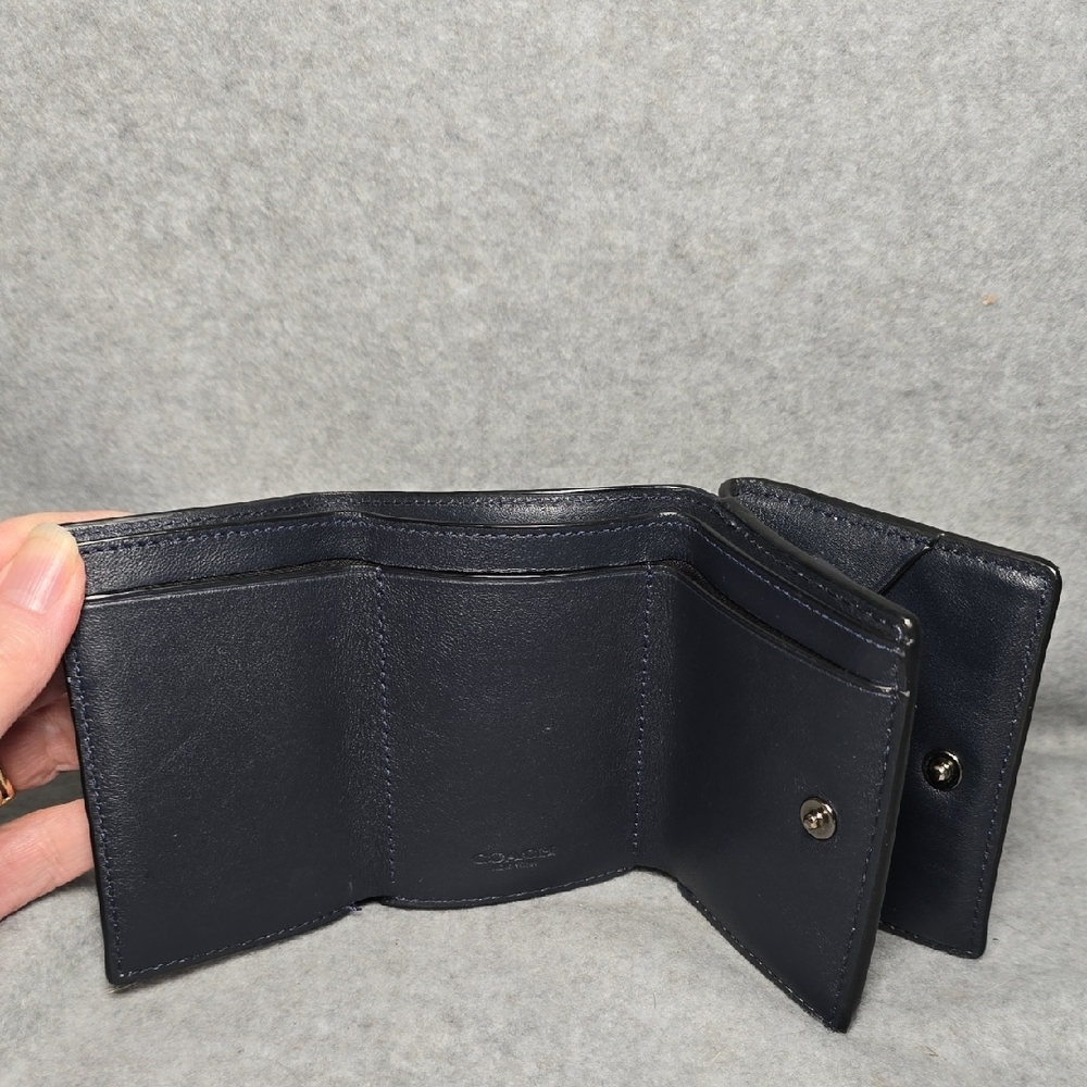 Coach Compact Tri-fold Navy Signature Wallet - Picture 5 of 16